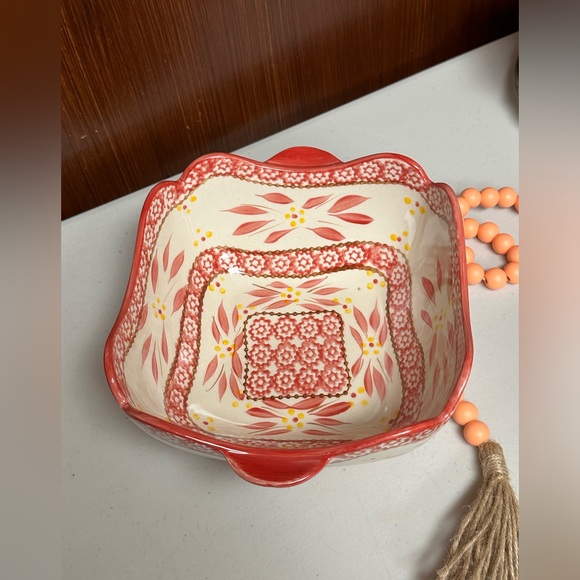 Temp-tations Old World Cranberry Ceramic Square Bowl - Picture 2 of 9